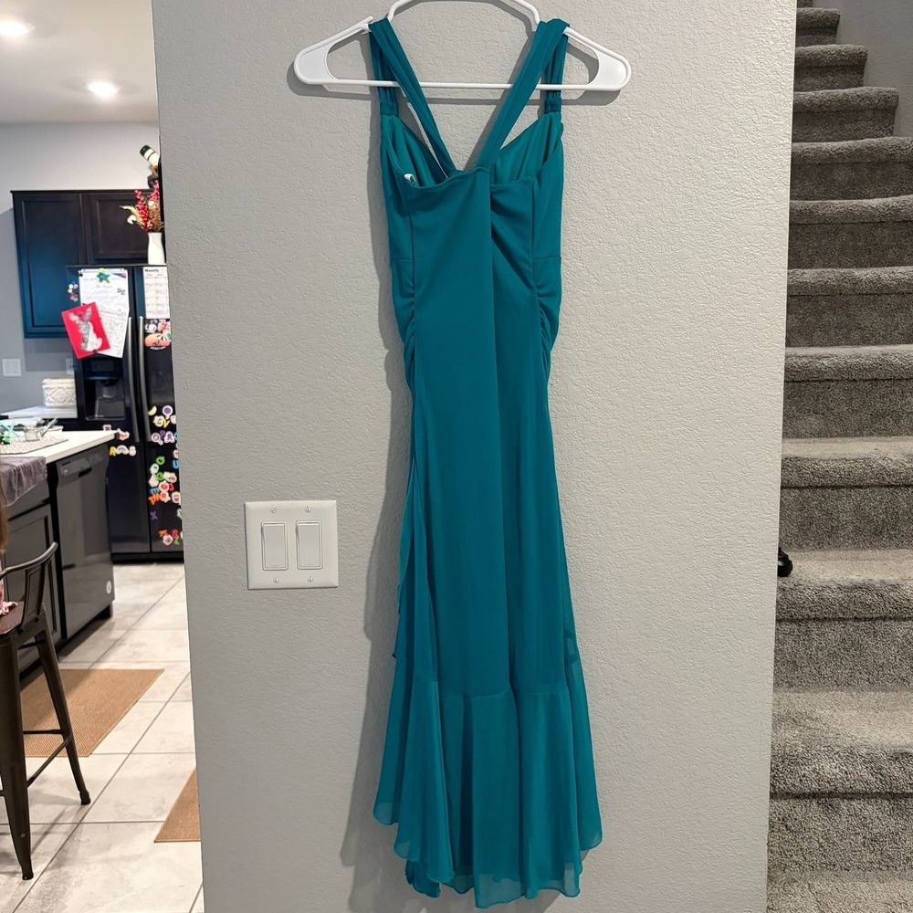 Ruby Rox Teal Blue Ruched Cowl Neck High-Low Ruffle Cocktail Dress Womens Medium - Picture 6 of 6